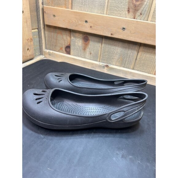 Crocs Womens Black Flats With Heel Strap & Cutout Design Rubber Size 8 - Picture 6 of 9